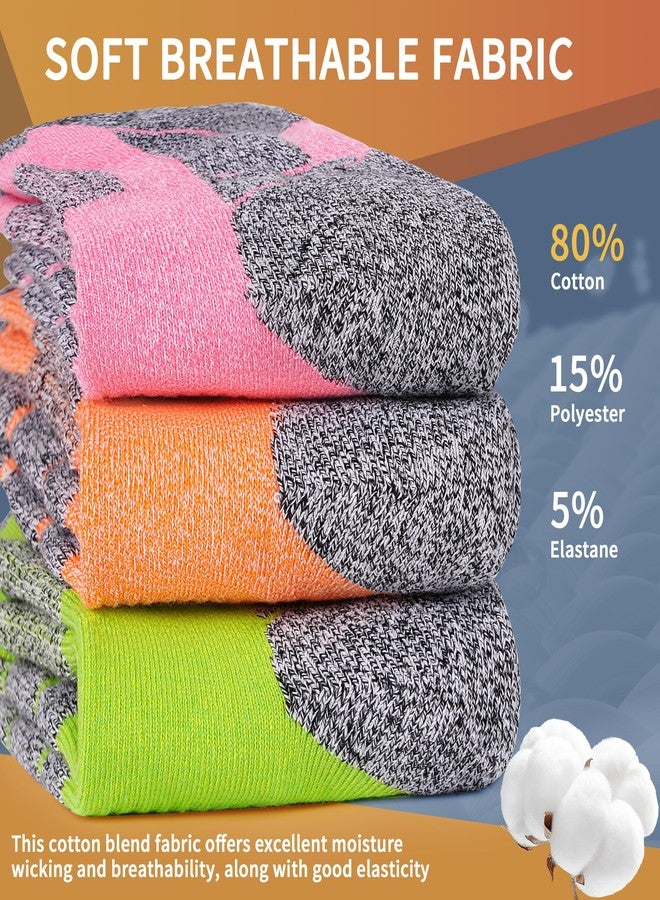 GRPSKCOS Hiking Socks Women 3 Pairs Cushioned Walking Socks Women Crew Sock for Outdoor Hiking Running Climbing(03 Orange+Purple+Green, M) - Image 5